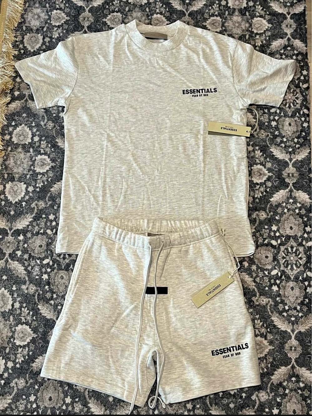 ESSENTIALS Light Gray Kids Short Sleeve Tee & Shorts Pajama Set